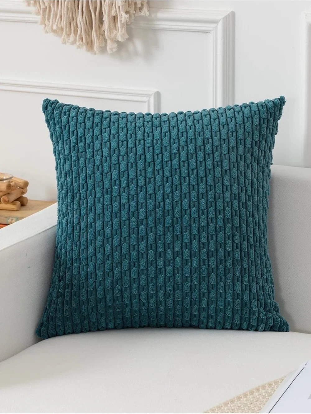 Textured Teal Knit Throw Pillow Cover Pair
